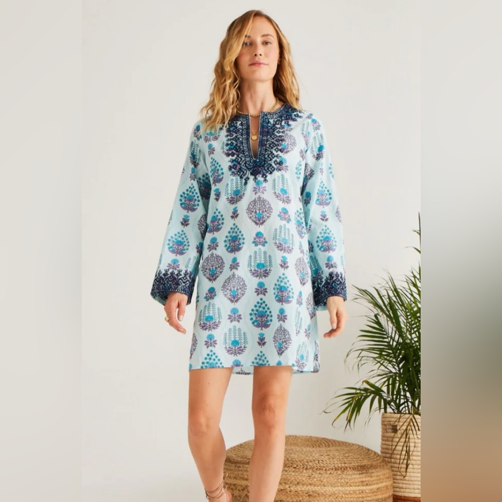 Calypso St. Barth Aqua and Navy Floral Tunic